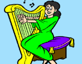 Desenho Mulher a tocar harpa pintado por gustavo 