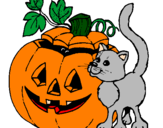 Desenho Abóbora e gato pintado por abobora