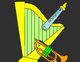 Desenho Harpa, flauta e trompeta pintado por Danielle oliveira Gama