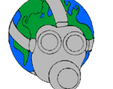 Desenho Terra com máscara de gás pintado por stephanie