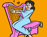 Desenho Mulher a tocar harpa pintado por jasmim