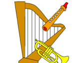 Desenho Harpa, flauta e trompeta pintado por lara margarida