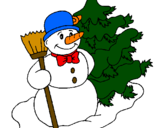 Desenho Boneco de neve e árvore de natal pintado por FELIPE V