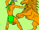Desenho Gladiador contra leão pintado por arlindo