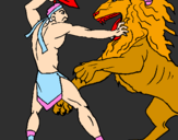 Desenho Gladiador contra leão pintado por dadinho