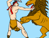 Desenho Gladiador contra leão pintado por ANDREI