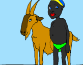 Desenho Cabra e criança africana pintado por junior