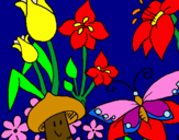 Desenho Fauna e Flora pintado por Mônica e Gui