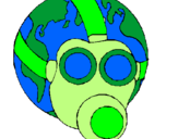 Desenho Terra com máscara de gás pintado por nathalia