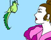 Desenho Mulher e pássaro pintado por izabella iza