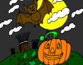 Desenho Paisagem Halloween pintado por lara
