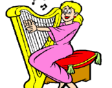 Desenho Mulher a tocar harpa pintado por Amélia Santos