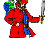 Desenho Pirata com um papagaio pintado por pedro  henrique