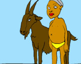 Desenho Cabra e criança africana pintado por Fernando Castro