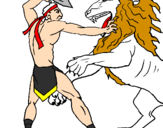 Desenho Gladiador contra leão pintado por gabriel souza