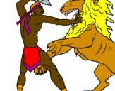 Desenho Gladiador contra leão pintado por edna