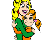 Desenho Mãe e filha abraçaram pintado por Coraline