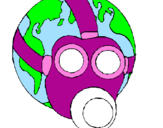 Desenho Terra com máscara de gás pintado por julia