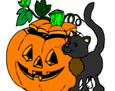 Desenho Abóbora e gato pintado por rafaela