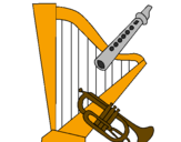 Desenho Harpa, flauta e trompeta pintado por maria clara