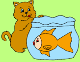 Desenho Gato e peixe pintado por buceta