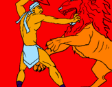 Desenho Gladiador contra leão pintado por wesley