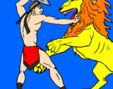 Desenho Gladiador contra leão pintado por luta entre homem e leão