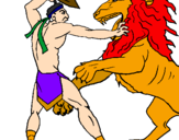 Desenho Gladiador contra leão pintado por marco antonio