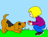 Desenho Menina e cão a brincar pintado por Brandon Ian