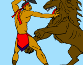 Desenho Gladiador contra leão pintado por marcos