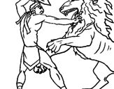 Desenho Gladiador contra leão pintado por monstrão