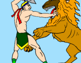 Desenho Gladiador contra leão pintado por luciana