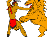 Desenho Gladiador contra leão pintado por mabylinha