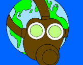 Desenho Terra com máscara de gás pintado por larissa