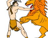 Desenho Gladiador contra leão pintado por Vivizinha
