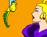 Desenho Mulher e pássaro pintado por tamires