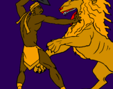 Desenho Gladiador contra leão pintado por hiago