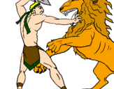 Desenho Gladiador contra leão pintado por pepeu