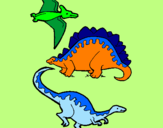 Desenho Três classes de dinossauros pintado por gustavo