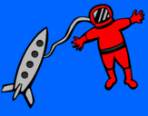 Desenho Foguete e astronauta pintado por joni