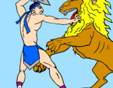 Desenho Gladiador contra leão pintado por karol