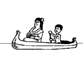 Desenho Mãe e filho em canoa pintado por aedson