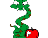 Desenho Serpente e maçã pintado por cobra