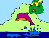 Desenho Golfinho e gaviota pintado por Shayenne#