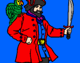 Desenho Pirata com um papagaio pintado por alan