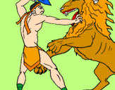 Desenho Gladiador contra leão pintado por leandro