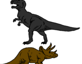 Desenho Tricerátopo e tiranossauro rex pintado por Era dos Dinossalros