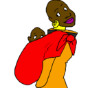 Desenho Africana com pano porta-bebé pintado por Zica