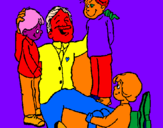 Desenho Papá com os seus 3 filhos pintado por alexandre