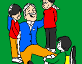 Desenho Papá com os seus 3 filhos pintado por eu